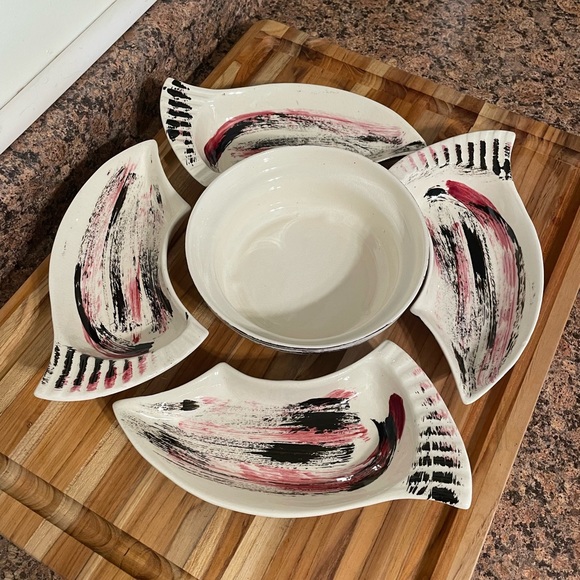 Vintage 1960’s MCM California Pottery #222 Snack Tray Set - Picture 5 of 9